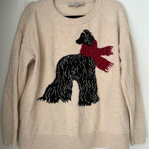 LOFT Cream and Black Crew Neck Sweater with Dog Design